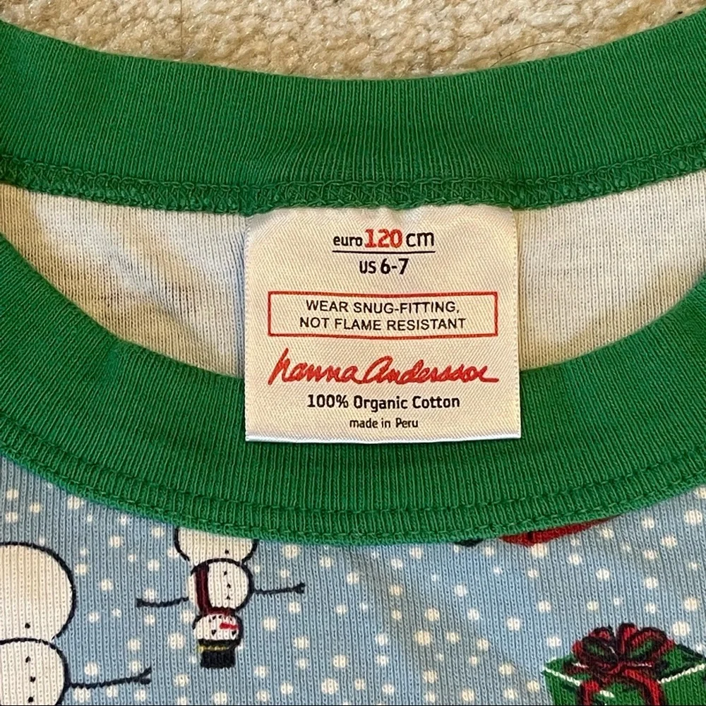 Hanna Andersson Christmas Holiday Light Blue Pajama Long John Long Sleeve Top